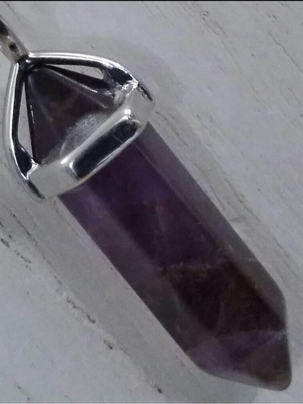 Silver Necklace .925 With Healing Real Amethyst  Hexagon Crystal Gemstone NWT - Picture 8 of 8